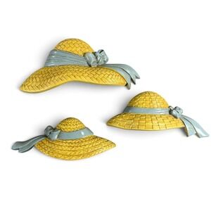 Vintage Burwood Products Straw Hat Wall Decor Set 3